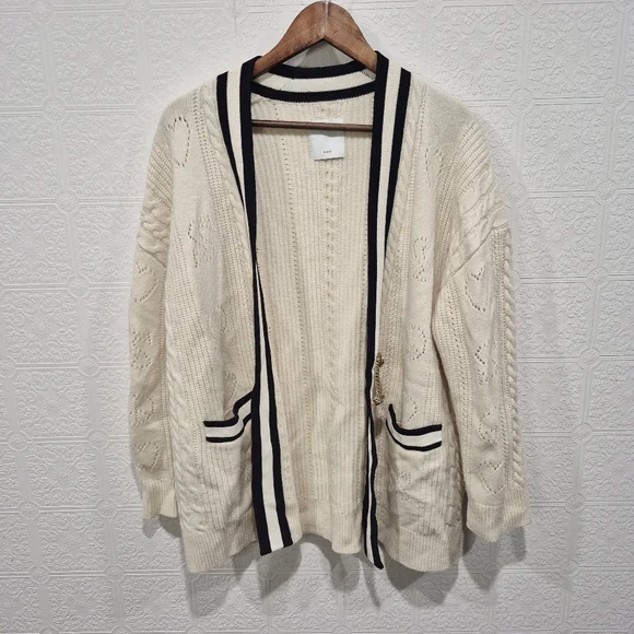 Sandro Esperance Pointelle Wool Cardigan In Ecru - Picture 2 of 16